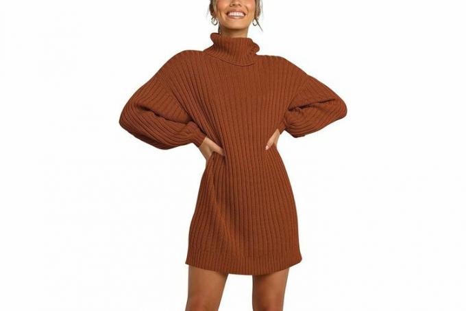Amazon ANRABESS Abito maglione oversize da donna dolcevita manica a pipistrello 2023 Abito corto casual autunno inverno
